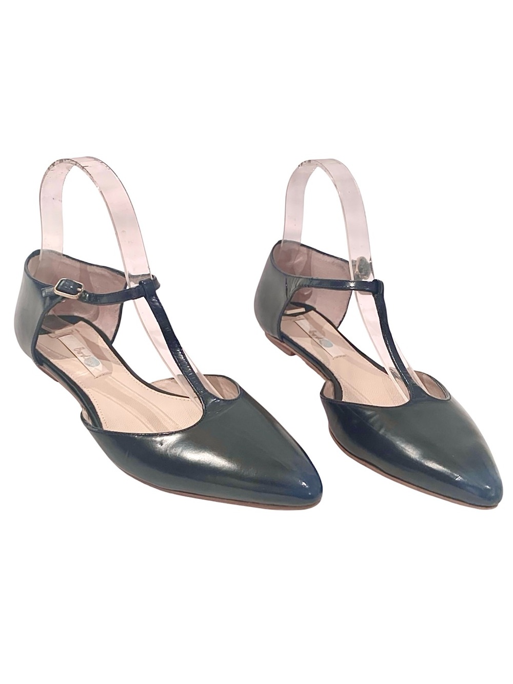 Boden Leather Navy T-Strap Pointed Toe Flats - Picture 3 of 8